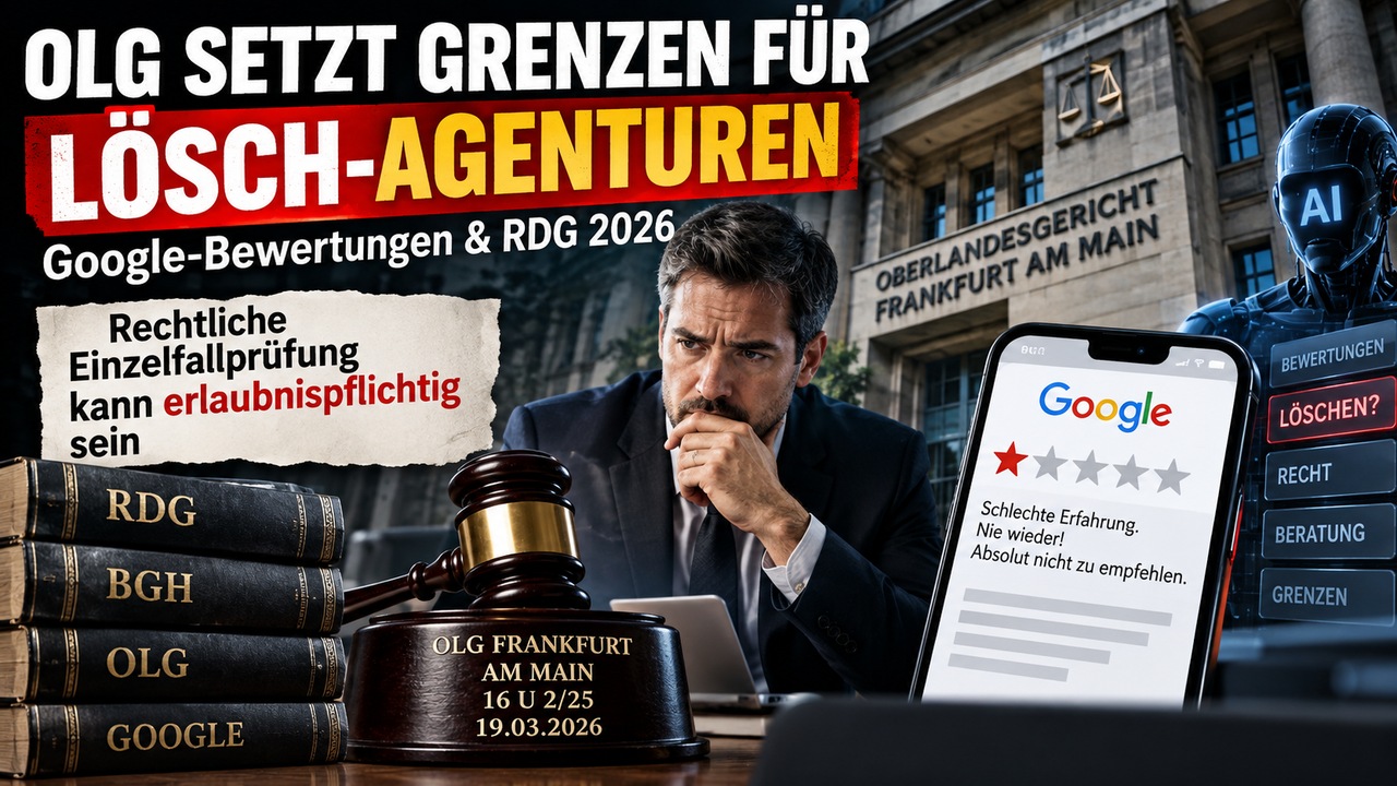 OLG Frankfurt 2026: Dürfen Bewertungsagenturen negative Google-Bewertungen löschen lassen?