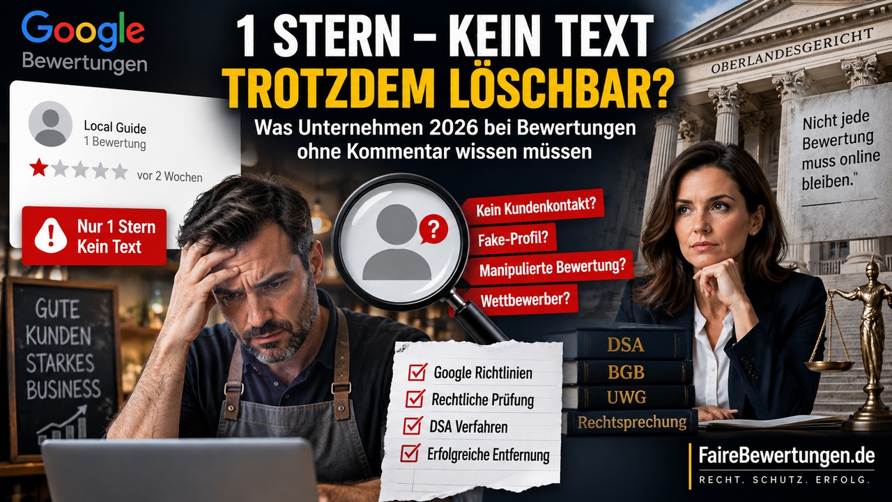 1 Stern ohne Text: Kann man eine Google-Bewertung ohne Kommentar löschen lassen?