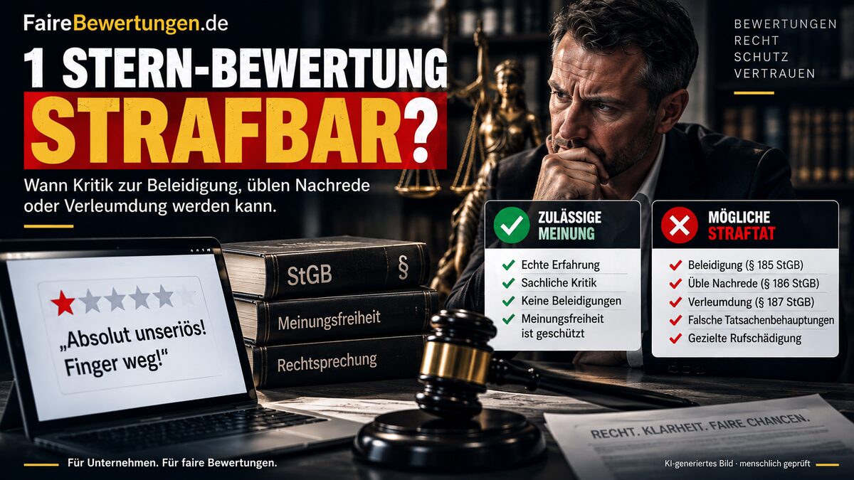 1 Stern-Bewertung strafbar? Wann aus Kritik Beleidigung, üble Nachrede oder Verleumdung wird