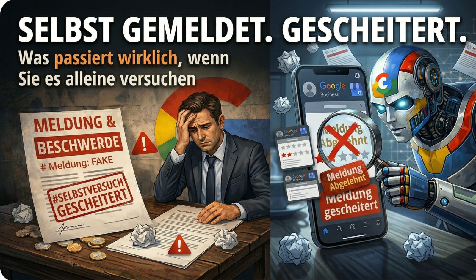 Google Bewertung selbst gemeldet gescheitert - Meldung abgelehnt